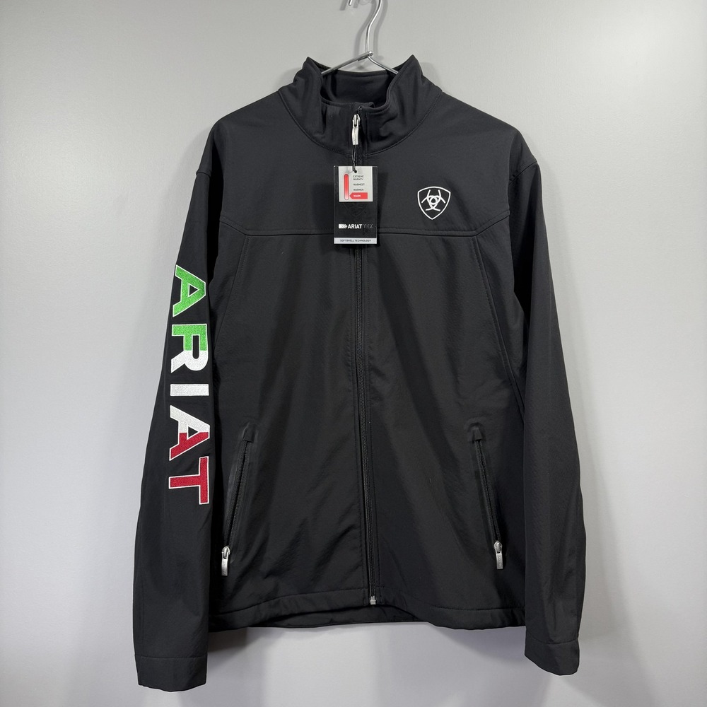 NWT Ariat Jacket Mens Large Black Softshell Mexico AriatTEK Full Zip Riding